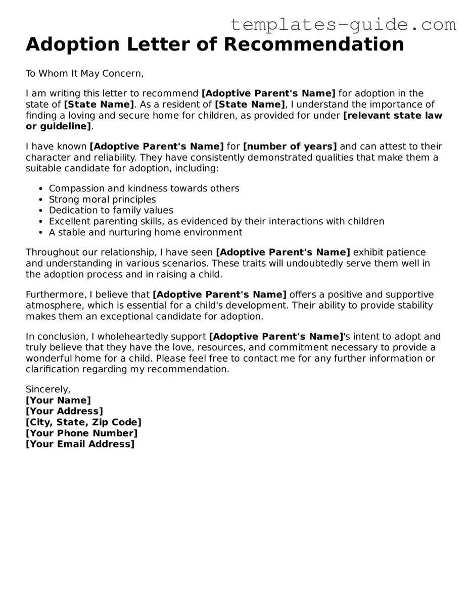 Adoption Letter of Recommendation Template