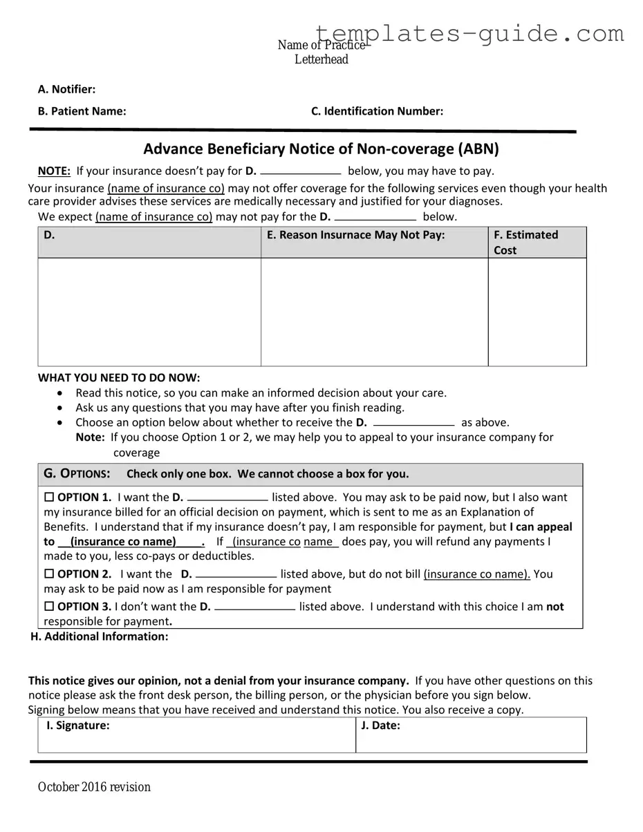Fill Out a Valid Advance Beneficiary Notice of Non-coverage Template