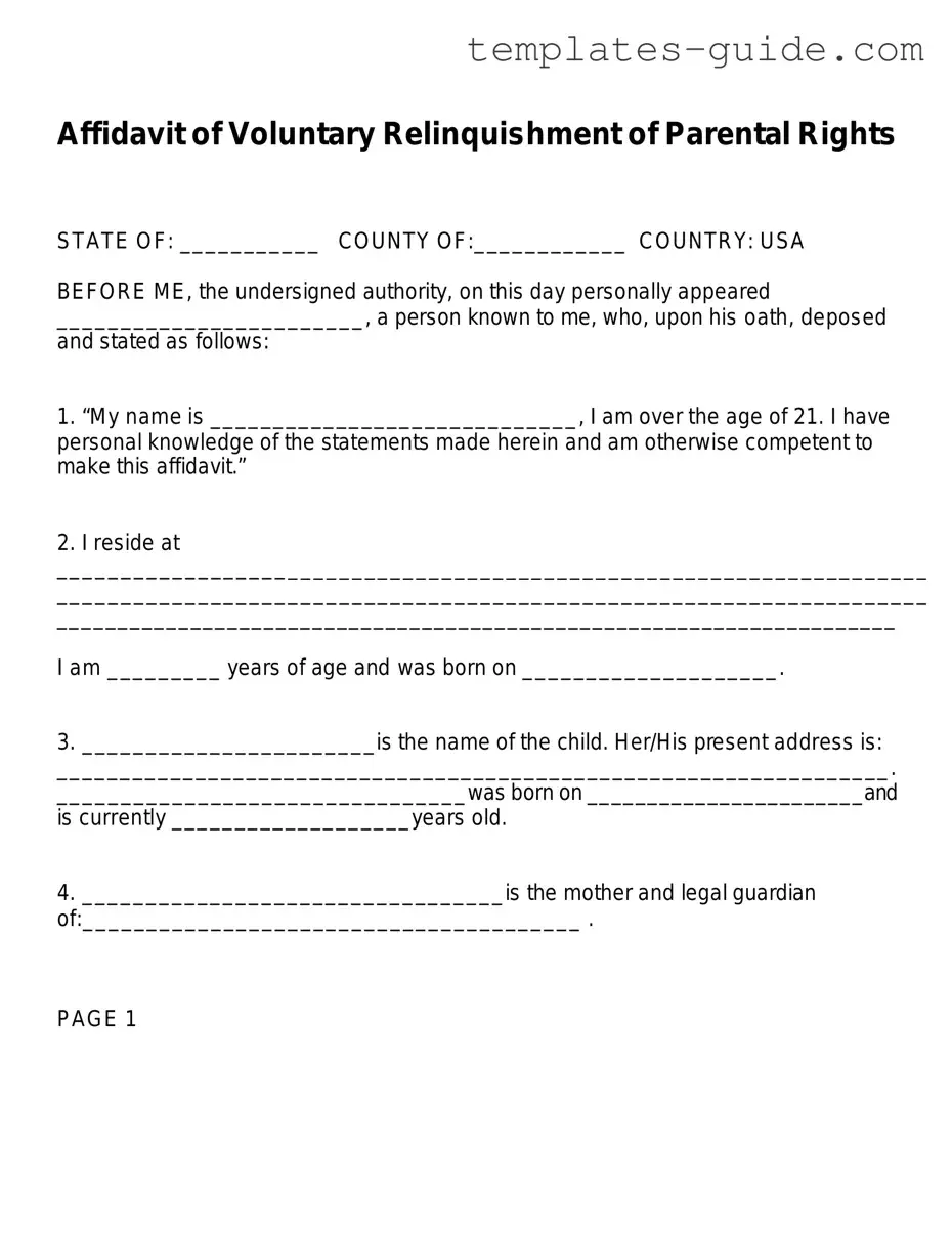 Fill Out a Valid Affidavit Parental Rights Template