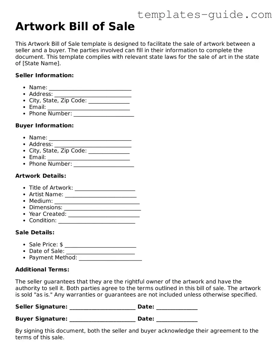 Artwork Bill of Sale Template
