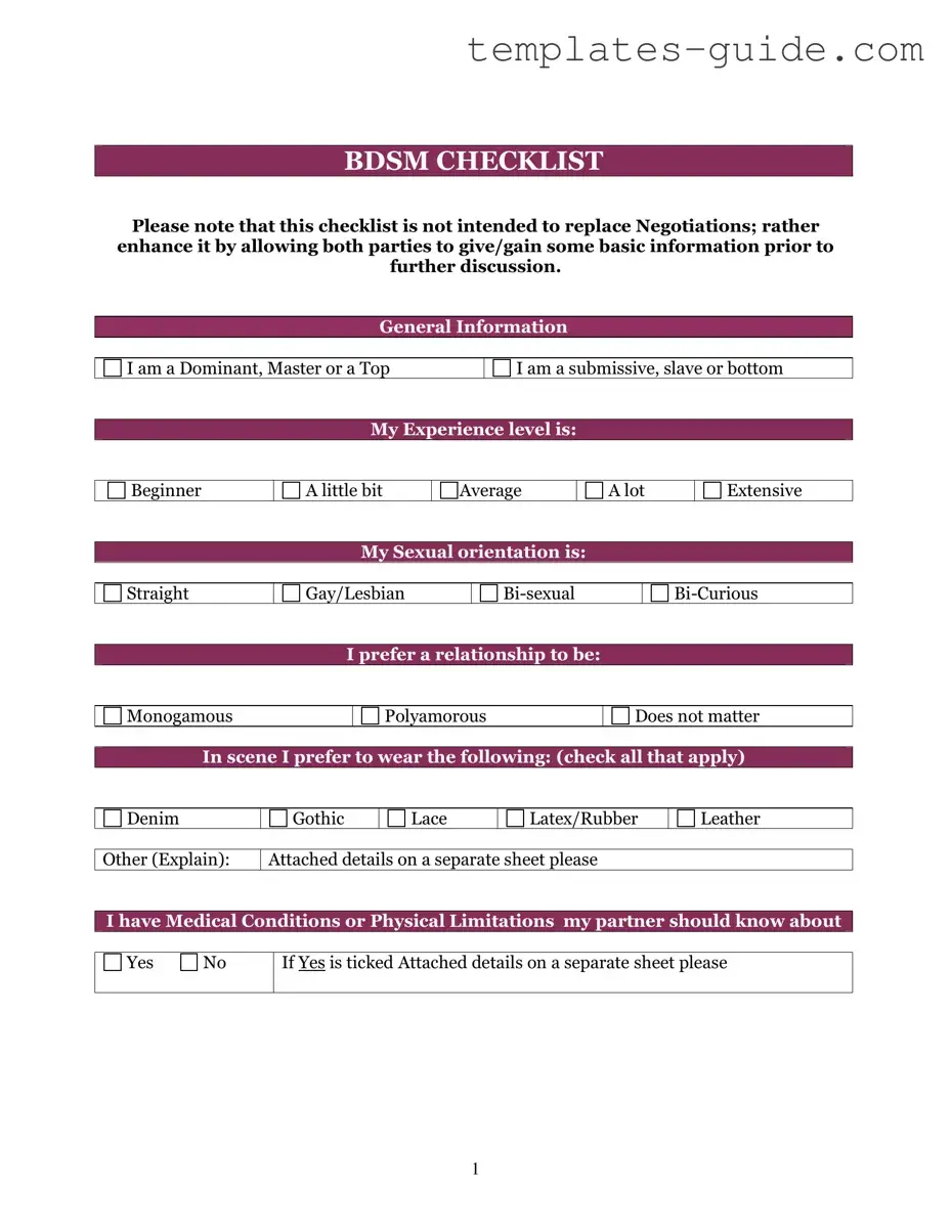 Fill Out a Valid Bdsm Checklist Template