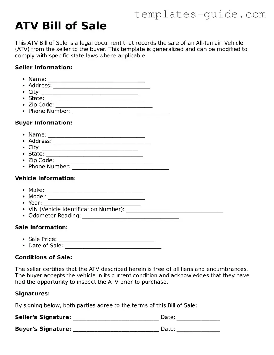 ATV Bill of Sale Template