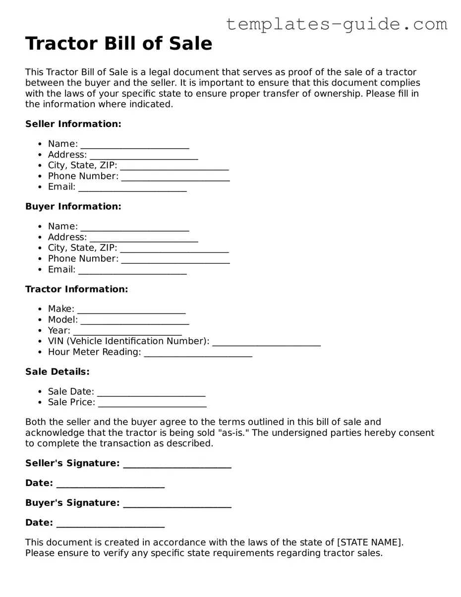 Tractor Bill of Sale Template
