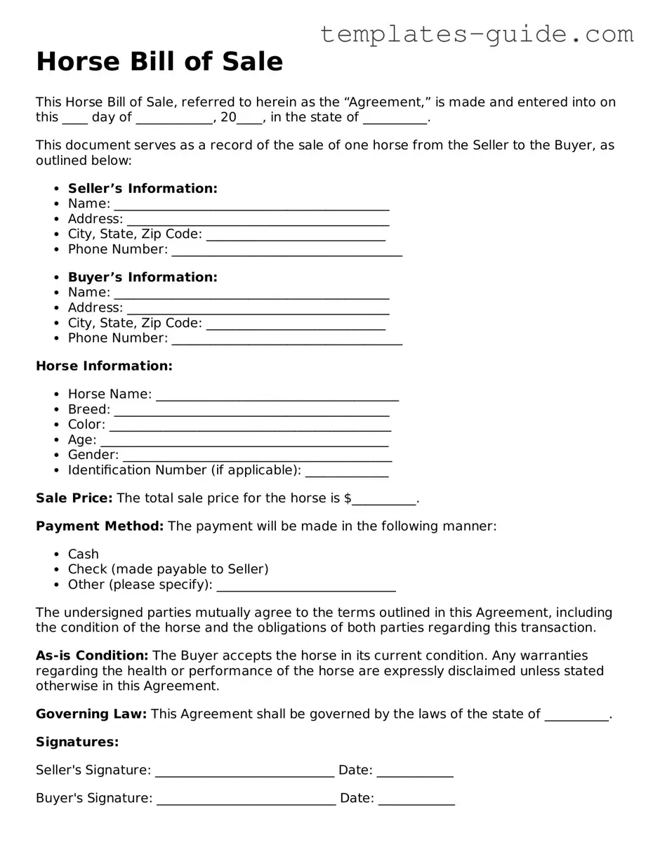 Horse Bill of Sale Template