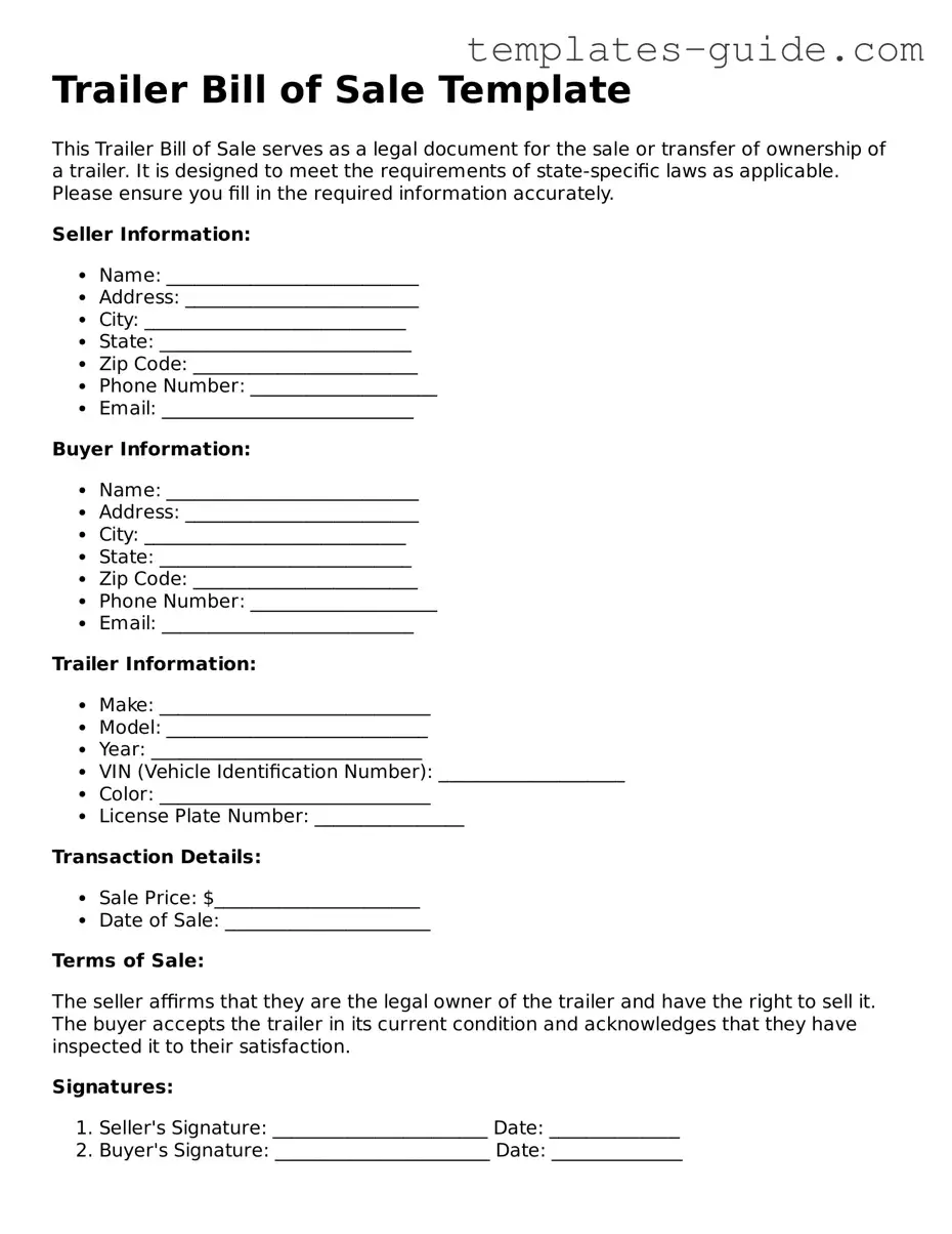 Trailer Bill of Sale Template