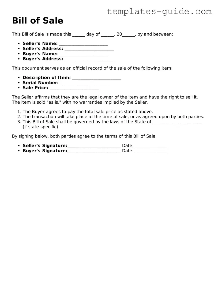 Bill of Sale Template