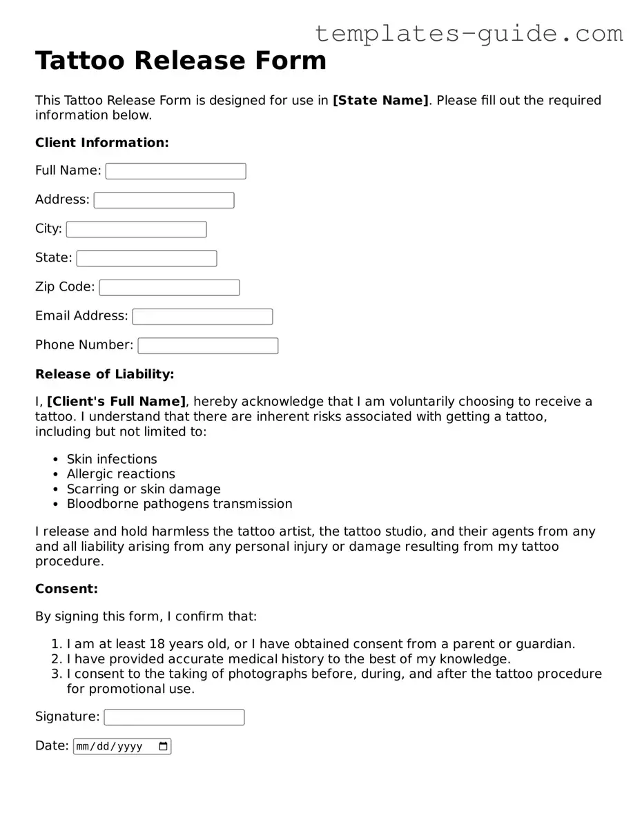 Valid Tattoo Release Forms Blank PDF Template Valid Tattoo Release Forms Blank PDF Template