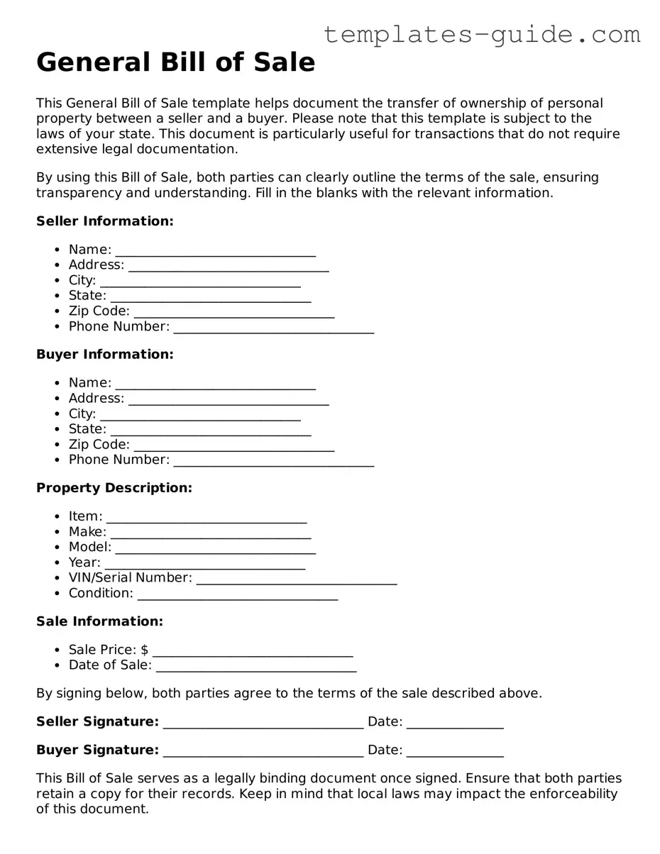 General Bill of Sale Template