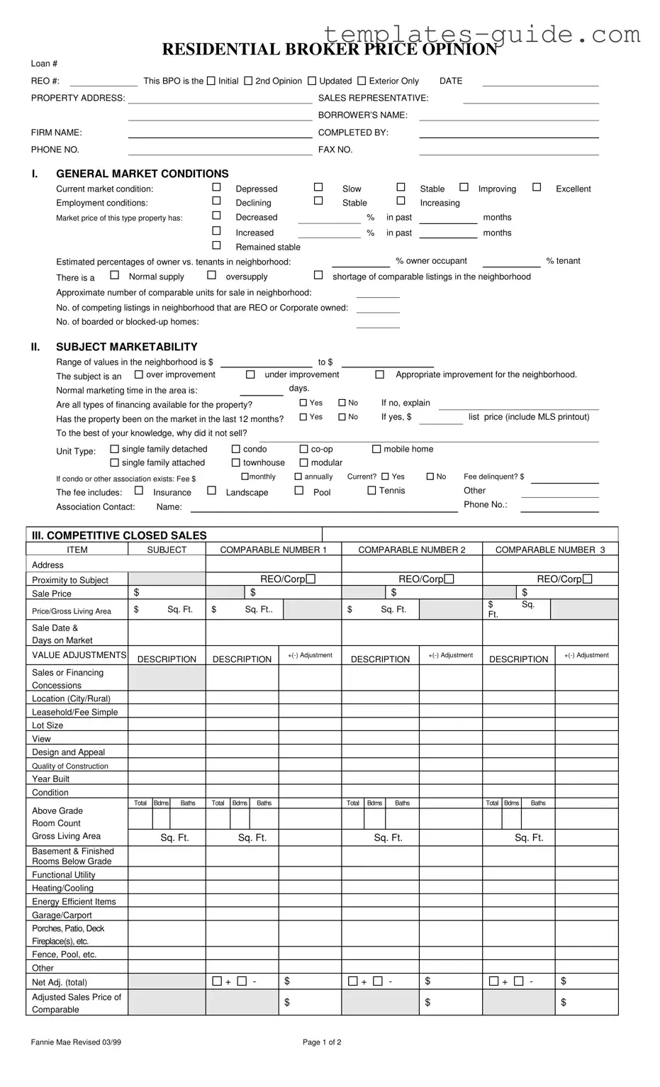 Fill Out a Valid Broker Price Opinion Template