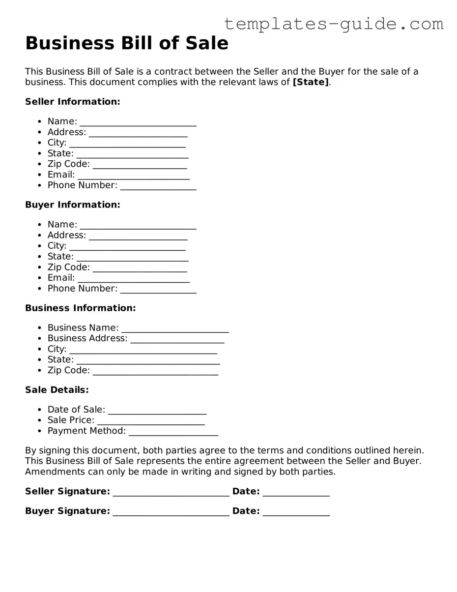 Business Bill of Sale Template
