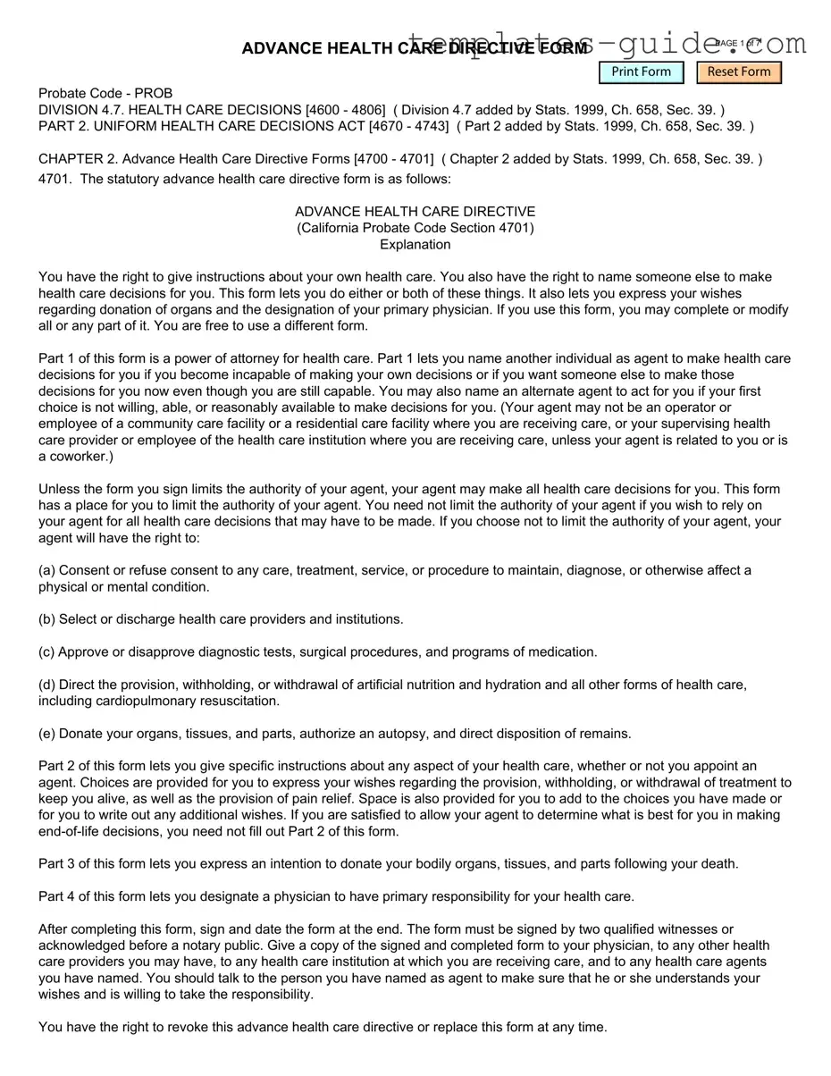 Fill Out a Valid California Advanced Health Care Directive Template