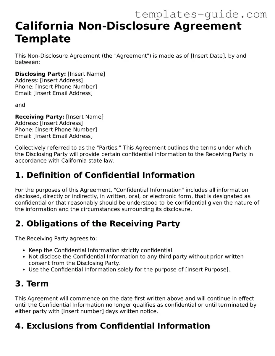 Free  Non-disclosure Agreement Form for California