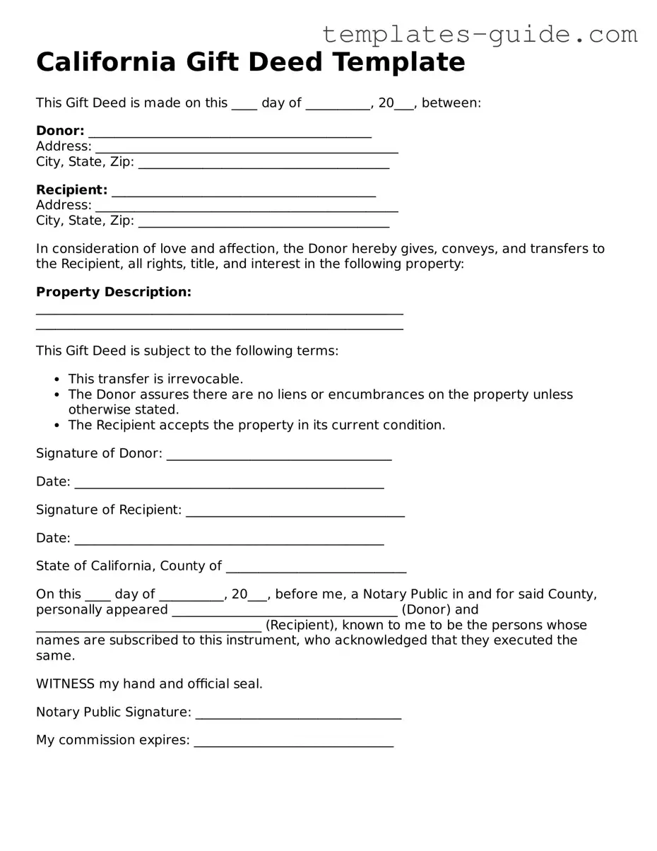 Free  Gift Deed Form for California