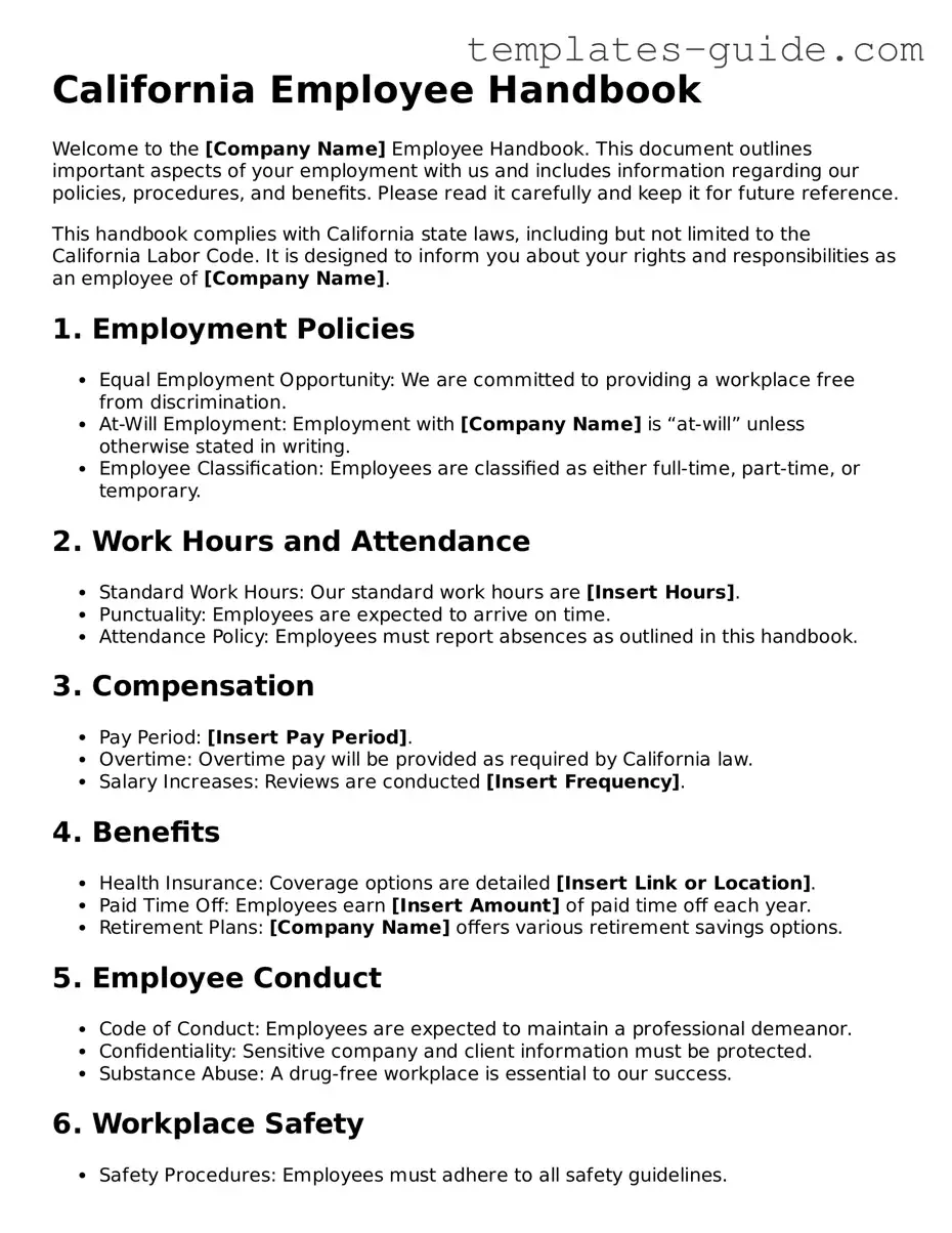 Free  Employee Handbook Form for California