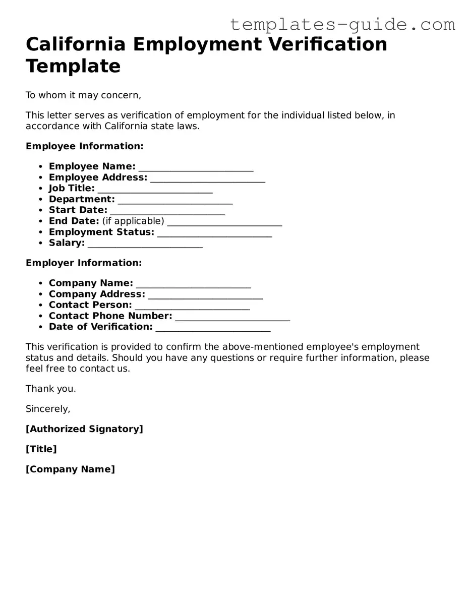 Free  Employment Verification Form for California