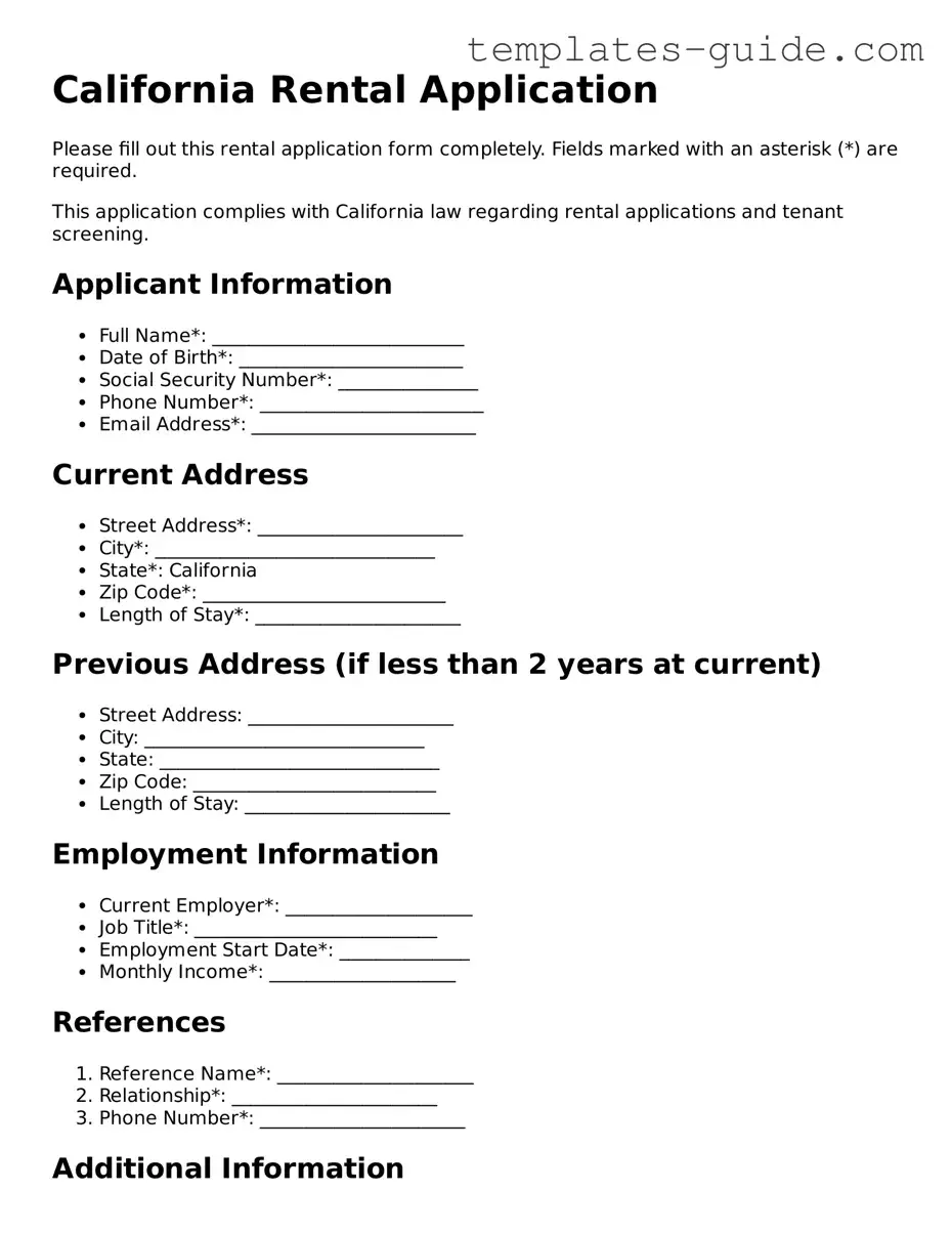 Free  Rental Application Form for California