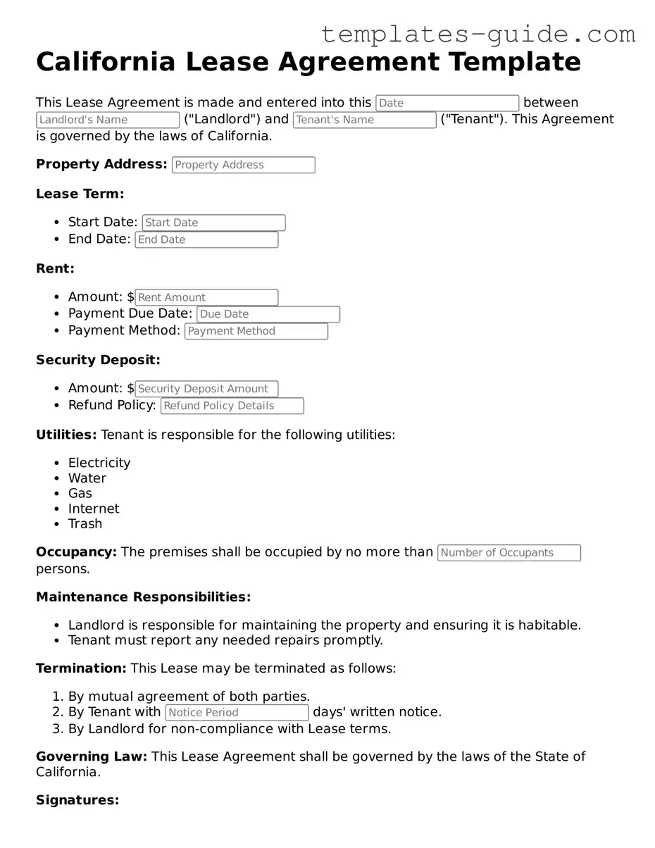 Free  Lease Agreement Form for California