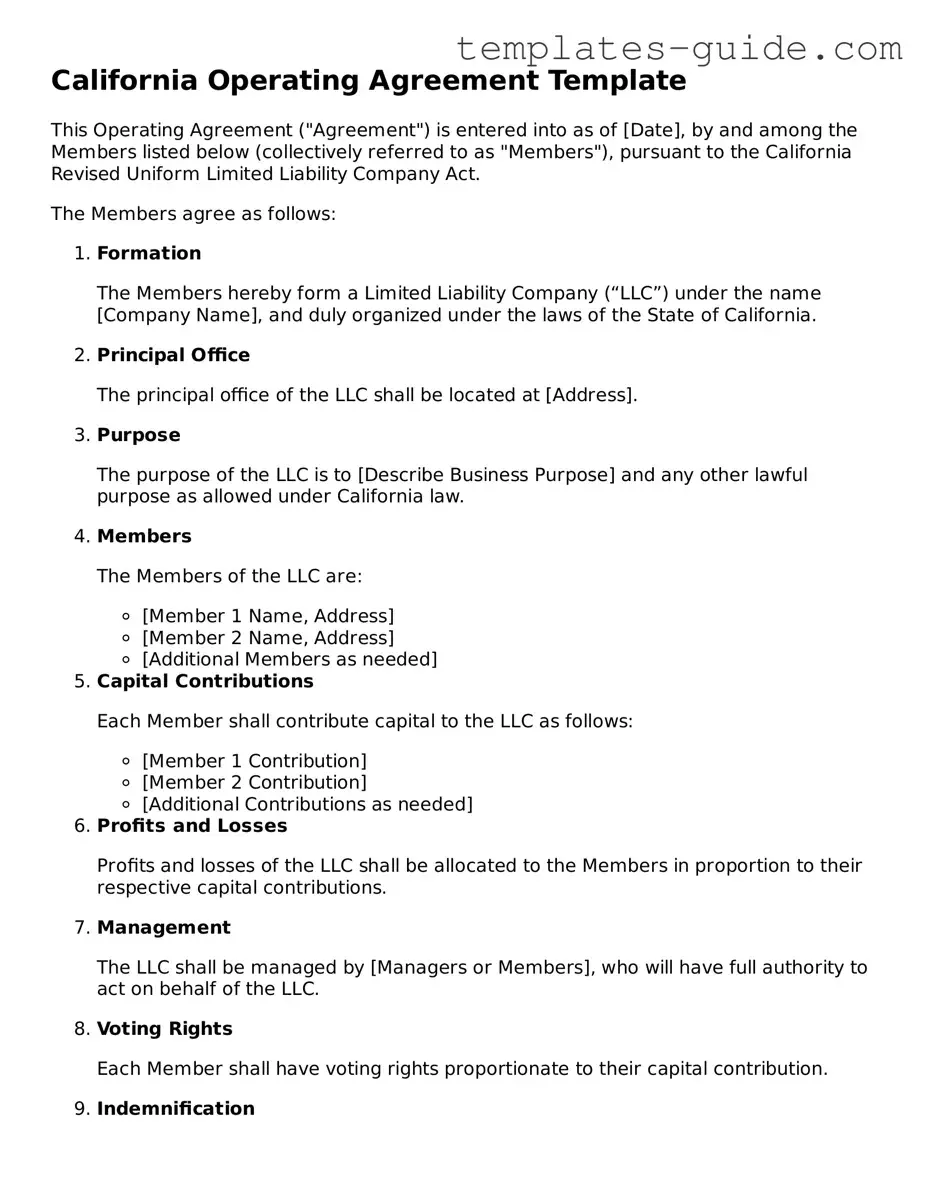 Free  Operating Agreement Form for California