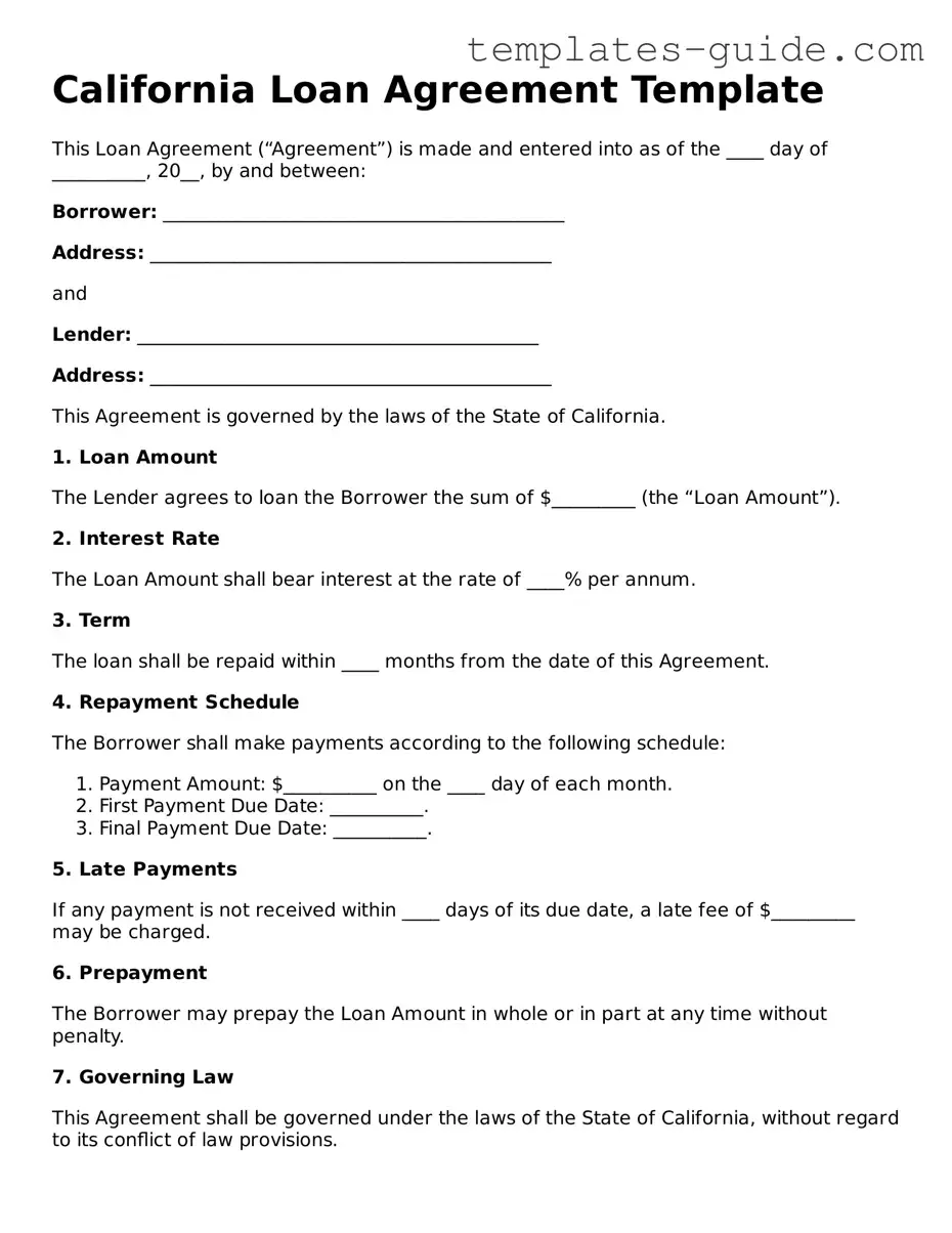 Free  Loan Agreement Form for California