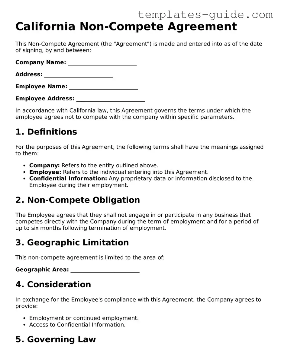 Free  Non-compete Agreement Form for California