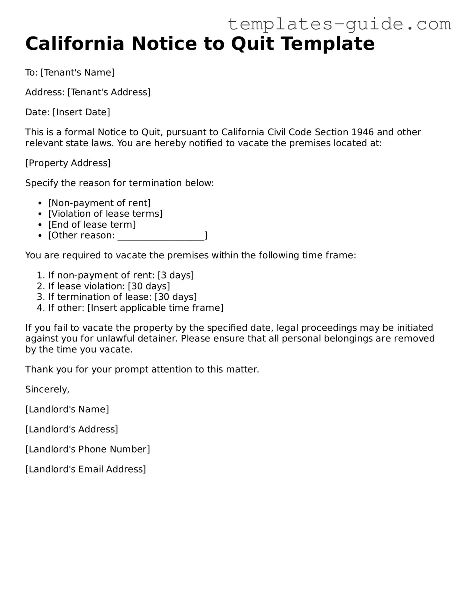 Free  Notice to Quit Form for California