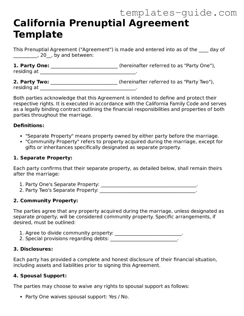 Free  Prenuptial Agreement Form for California