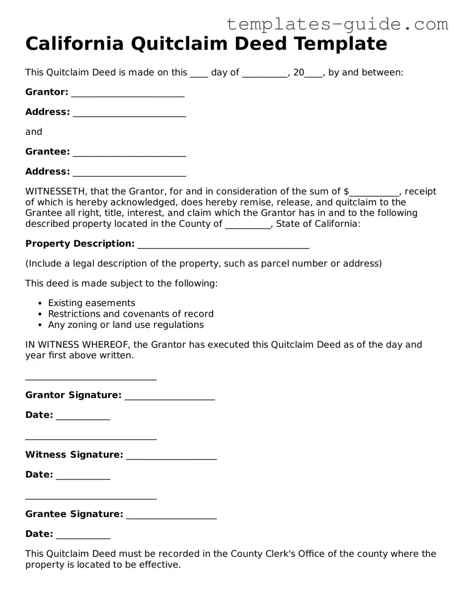Free  Quitclaim Deed Form for California