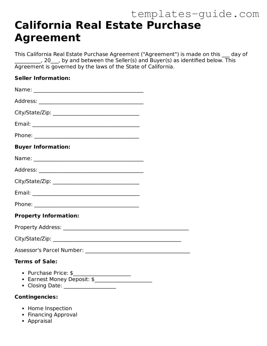 Free  Real Estate Purchase Agreement Form for California