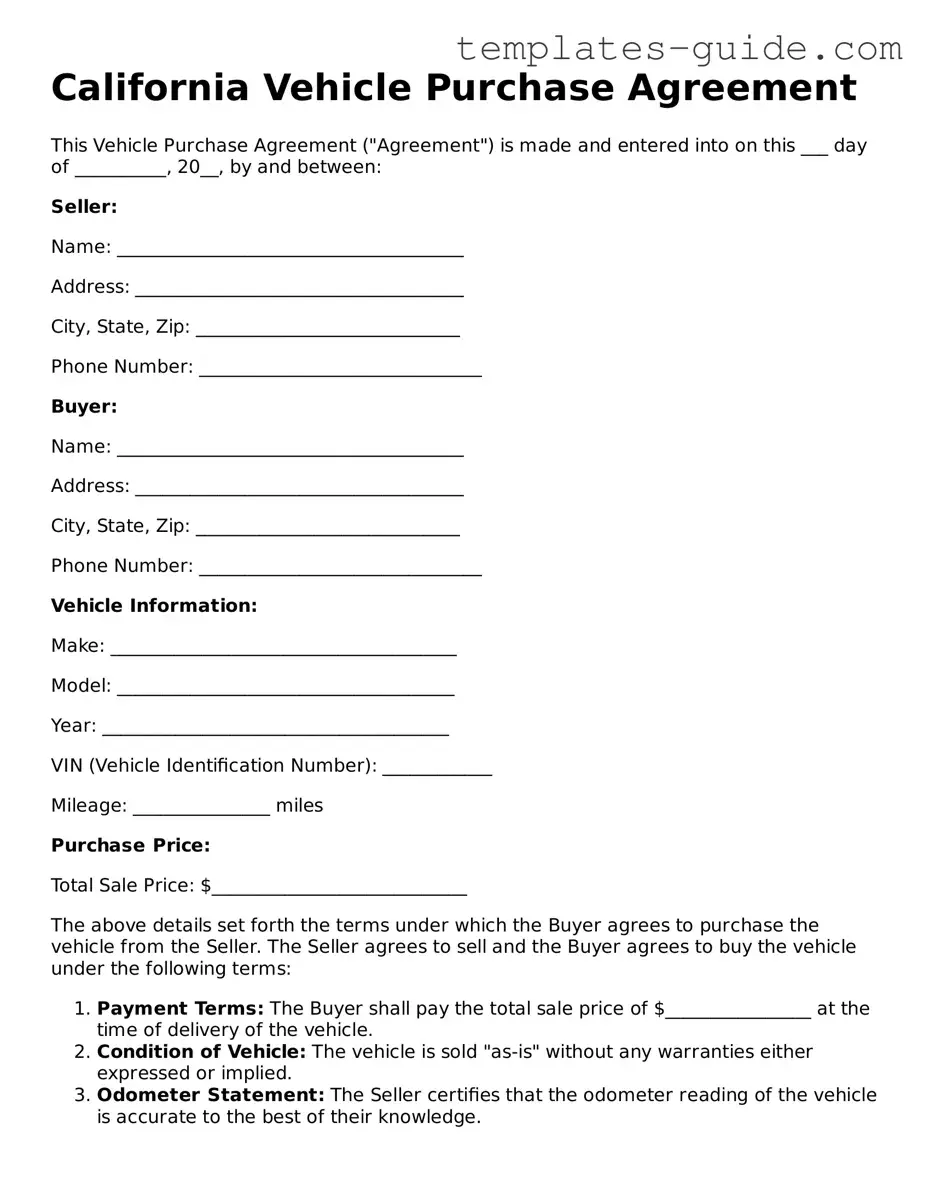 Free  Vehicle Purchase Agreement Form for California