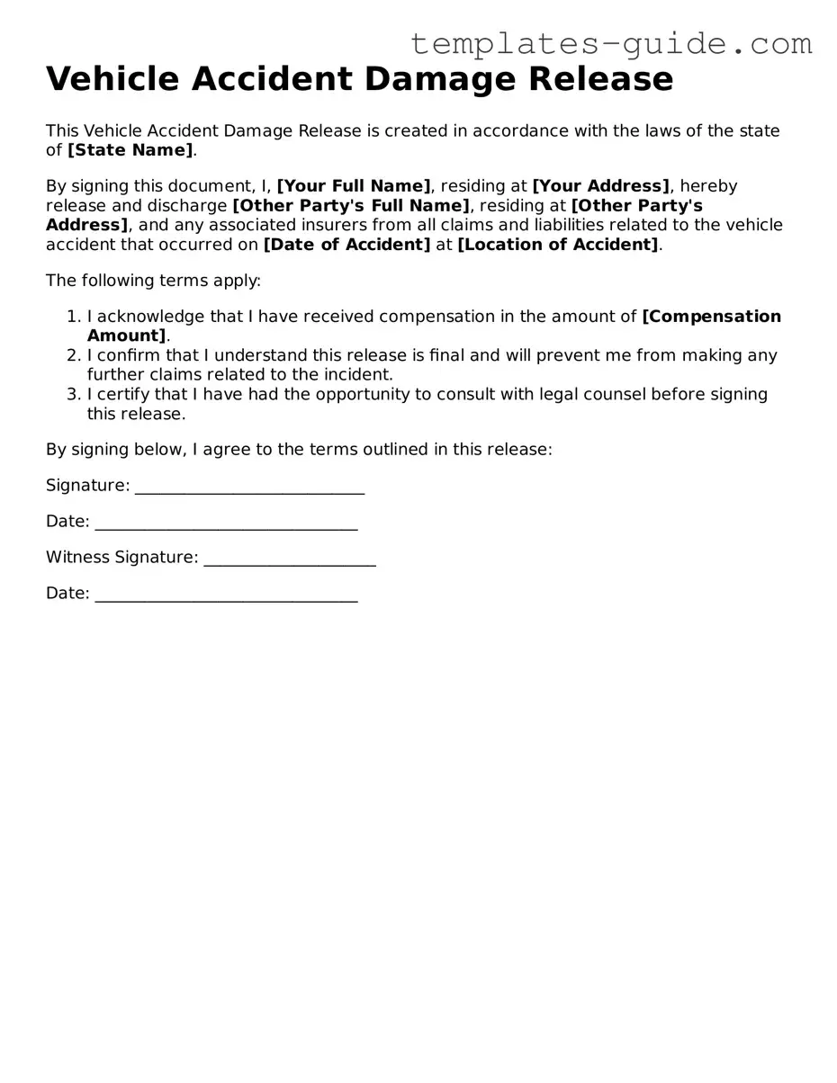 Vehicle Accident Damage Release Template