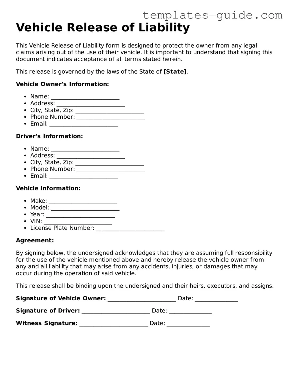 Vehicle Release of Liability Template