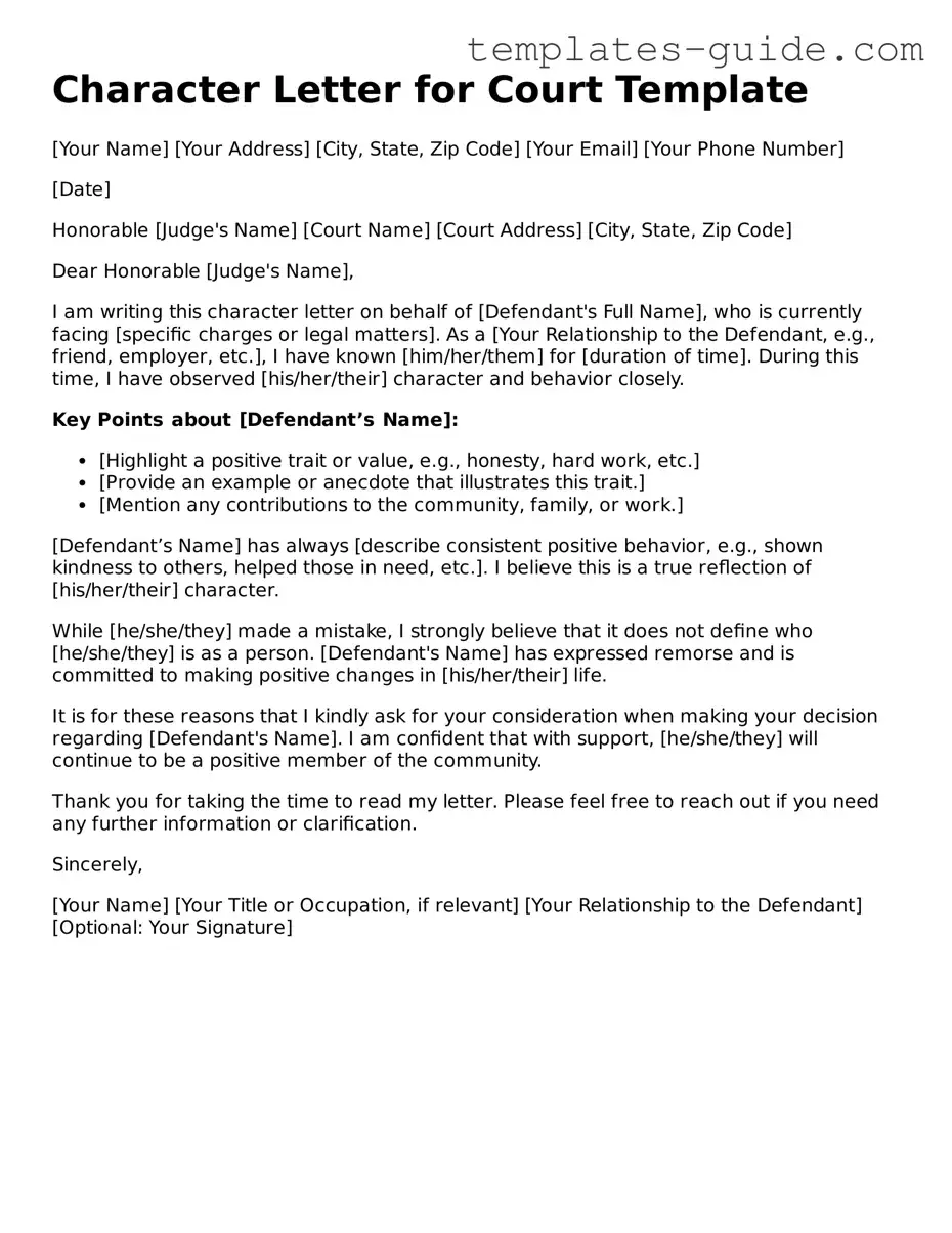 Character Letter for Court Template