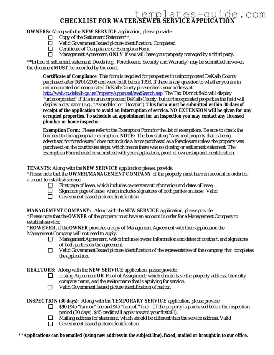 Fill Out a Valid Dekalb County Water Application Template