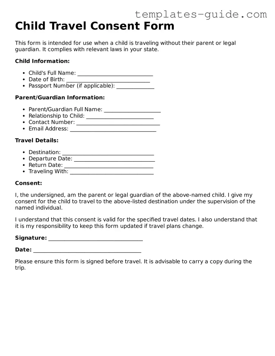 Child Travel Consent Form Template