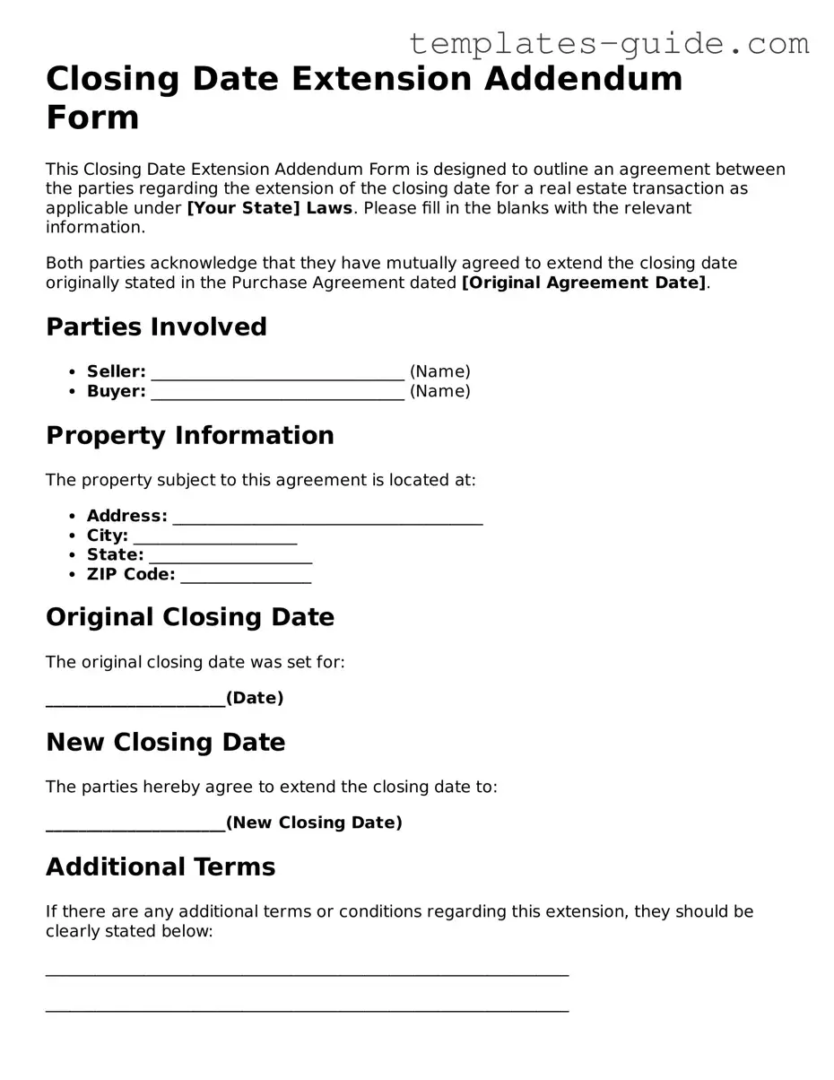 Closing Date Extension Addendum Form Template