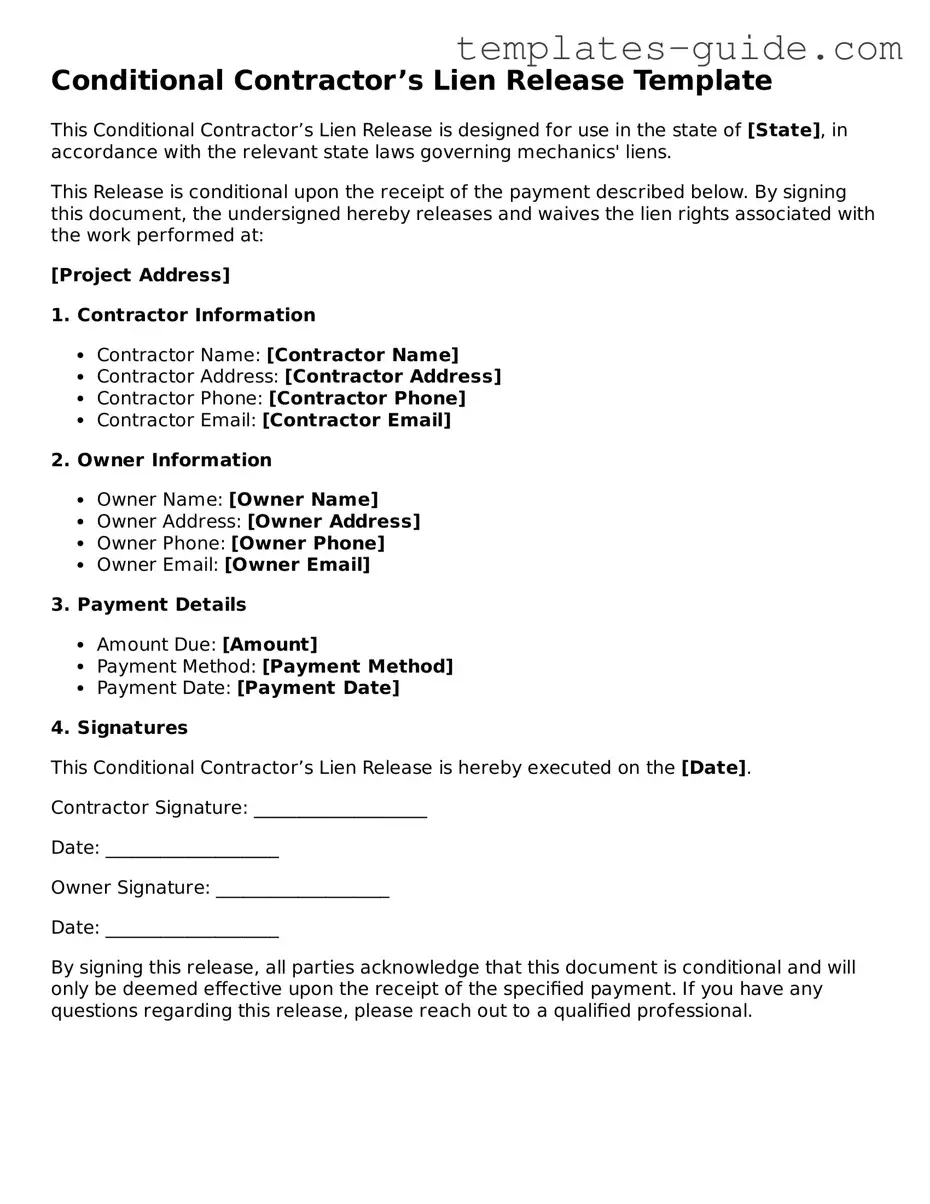 Conditional Contractor’s Lien Release Template