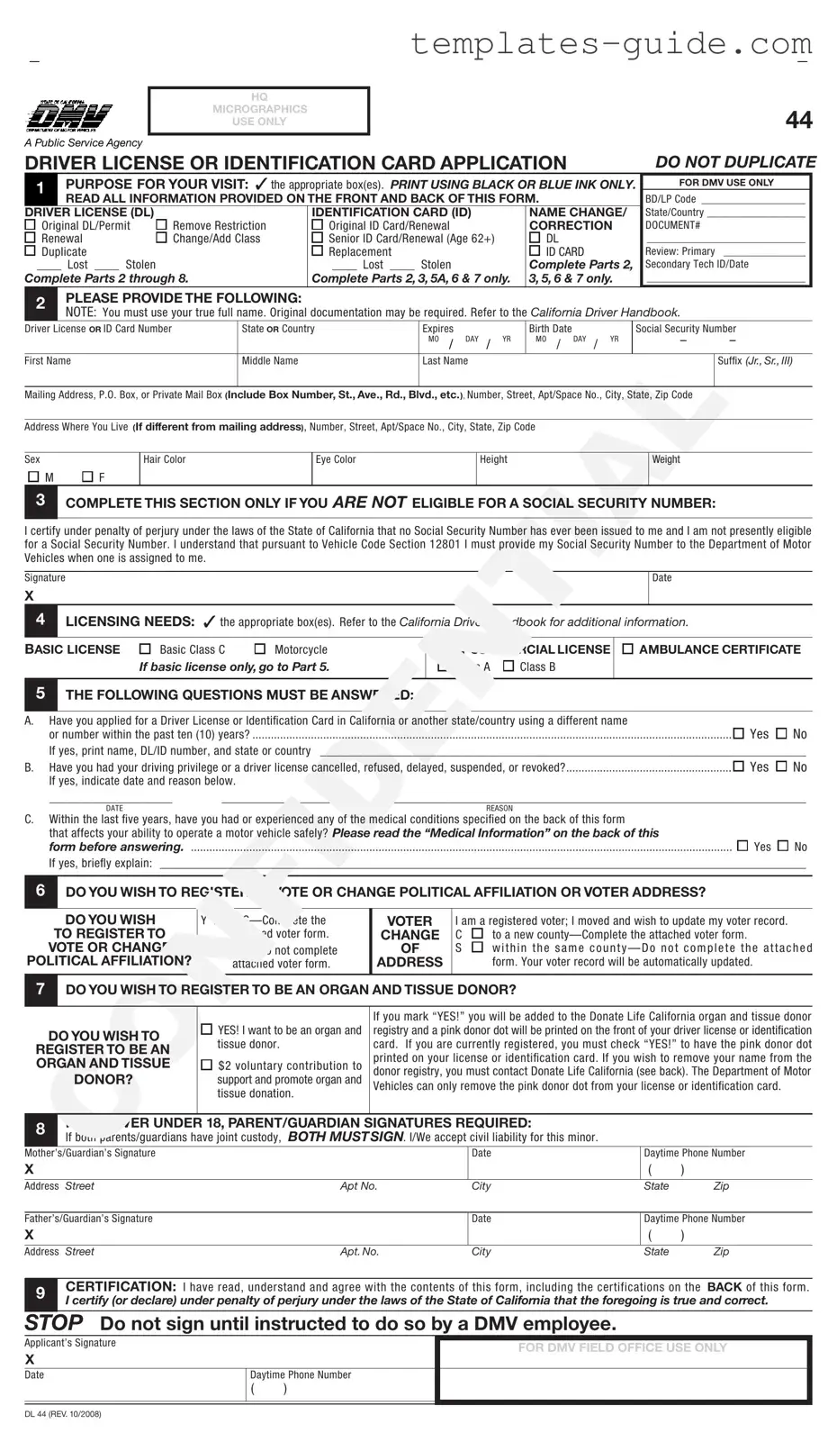 Fill Out a Valid Ca Dmv Dl 44 Template