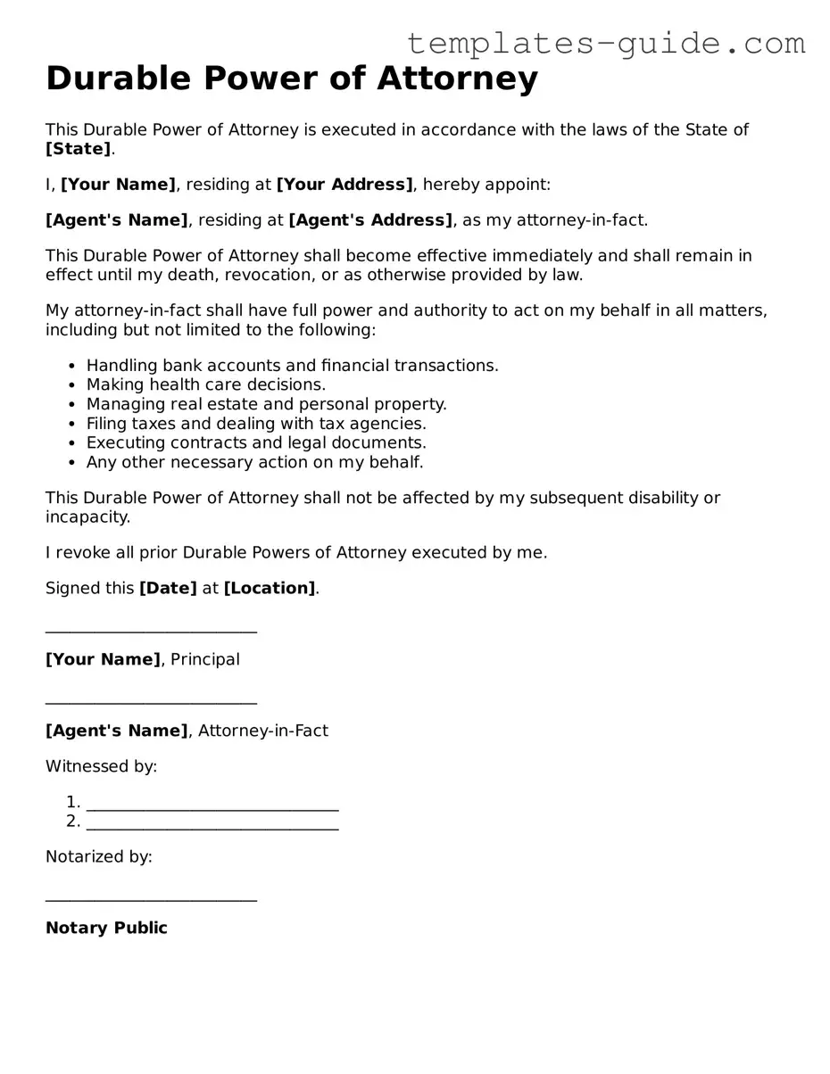 Durable Power of Attorney Template