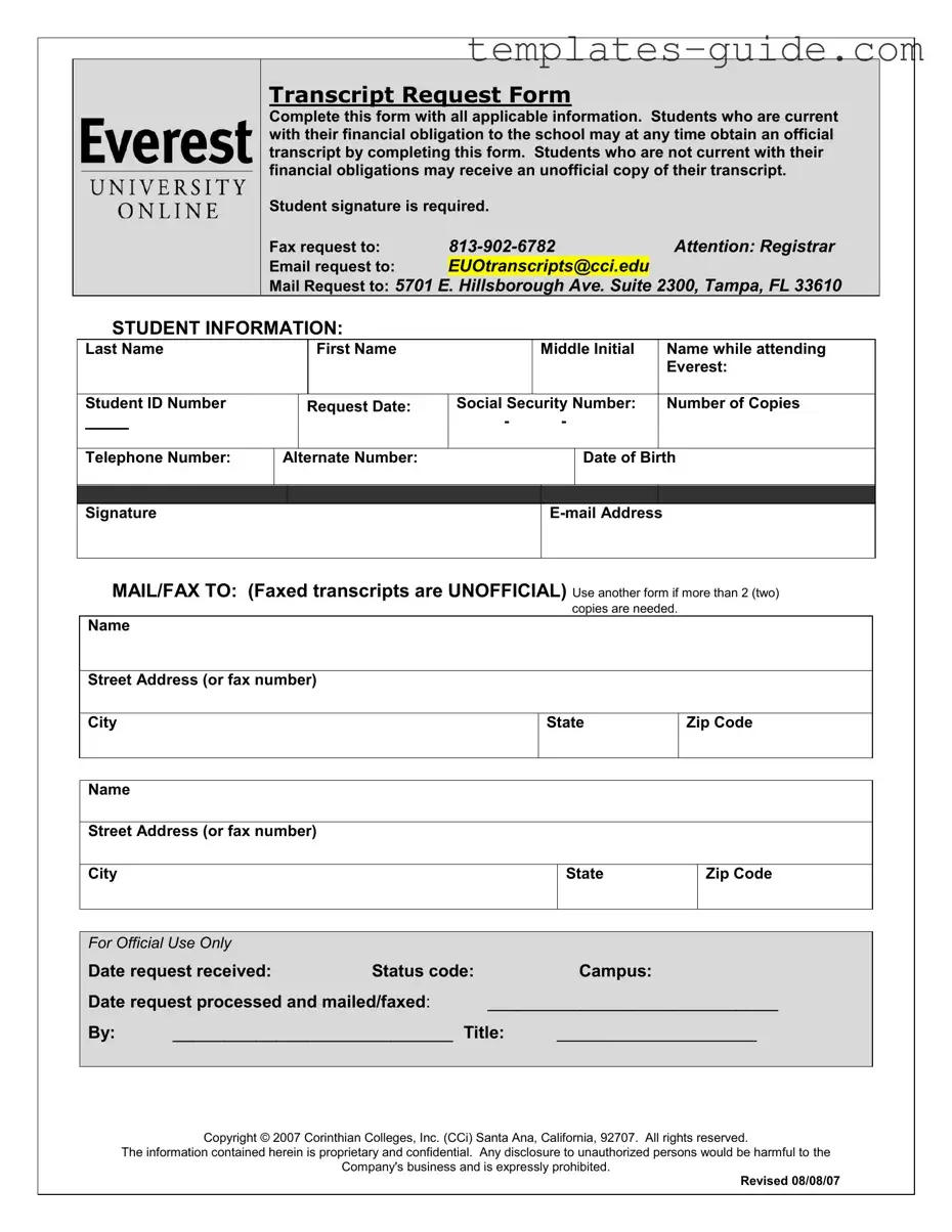 Fill Out a Valid Everest University Transcript Template