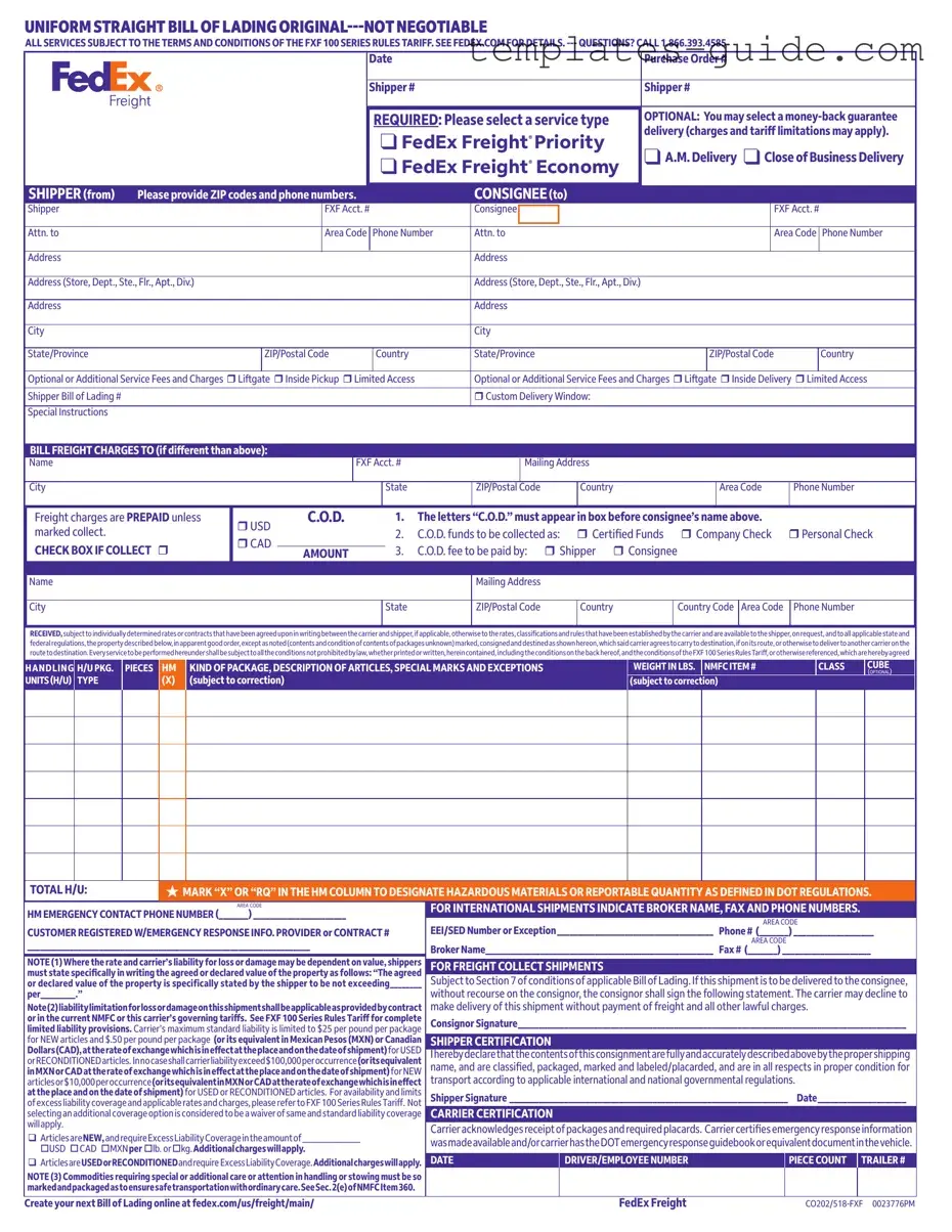 Fill Out a Valid Fedex Bill Of Lading Template