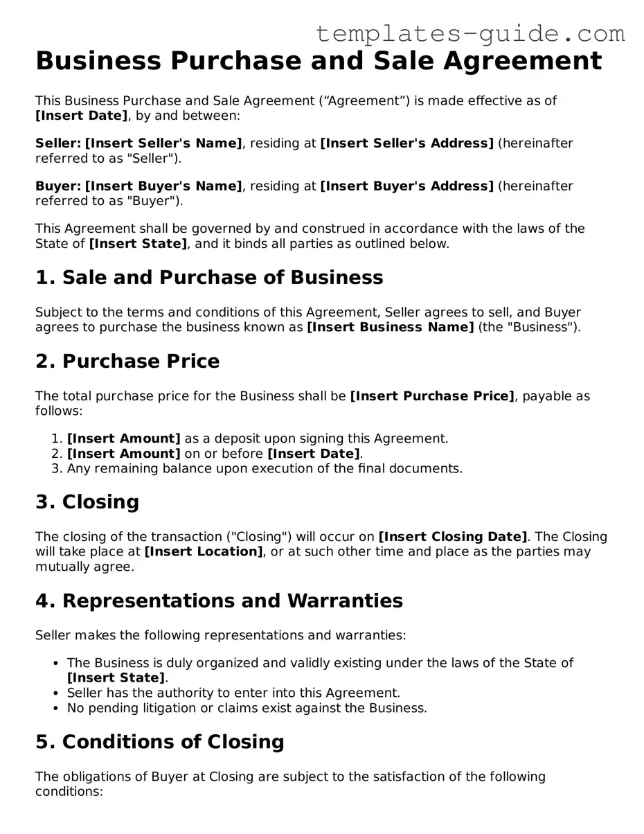 Business Purchase and Sale Agreement Template
