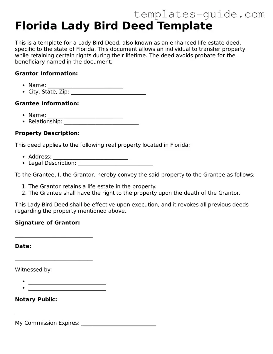 Free  Lady Bird Deed Form for Florida