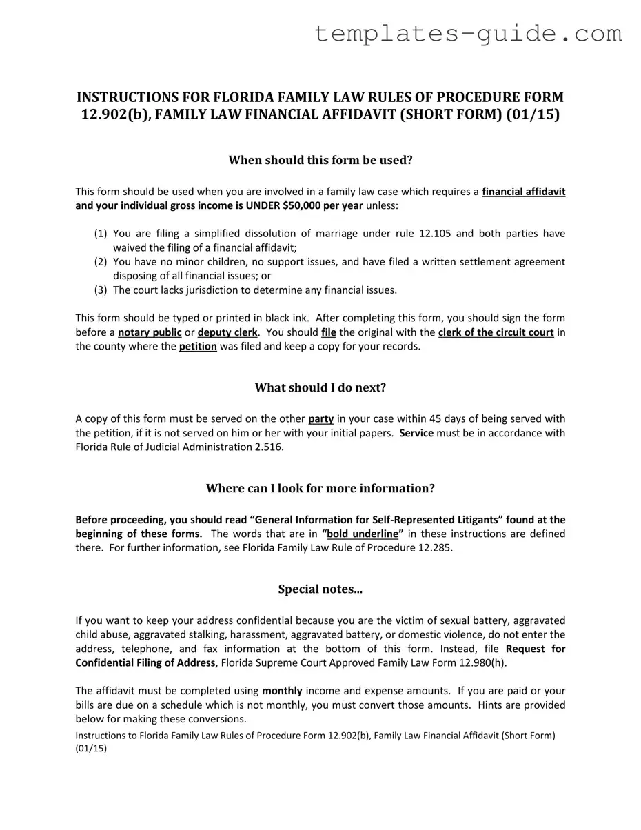 Fill Out a Valid Florida Financial Affidavit Short 12.902(b) Template