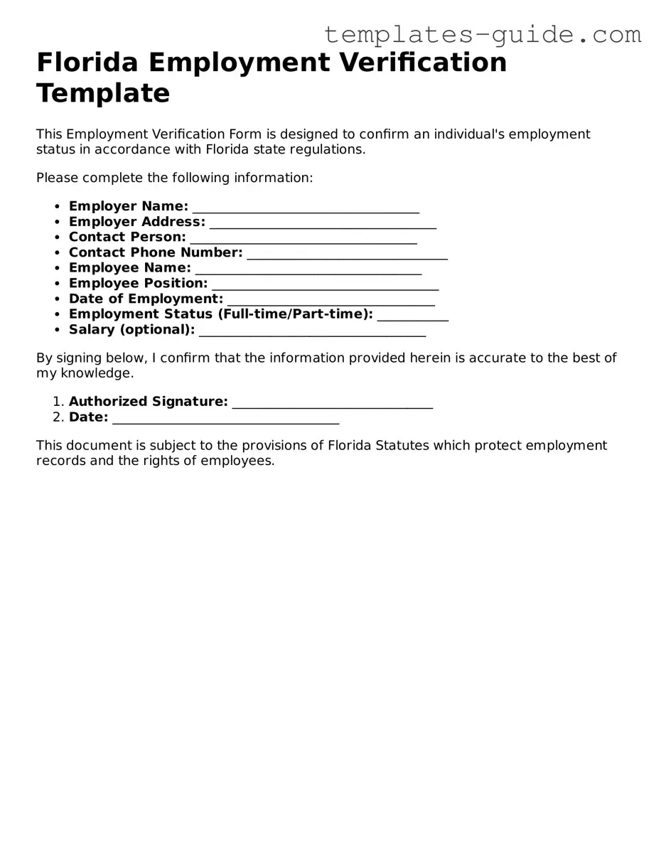 Free  Employment Verification Form for Florida