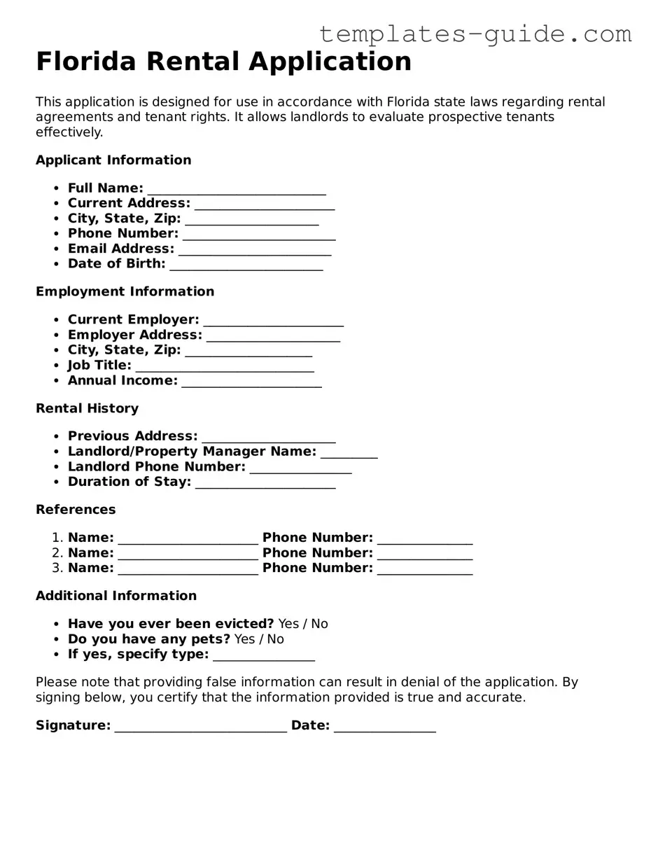 Free  Rental Application Form for Florida