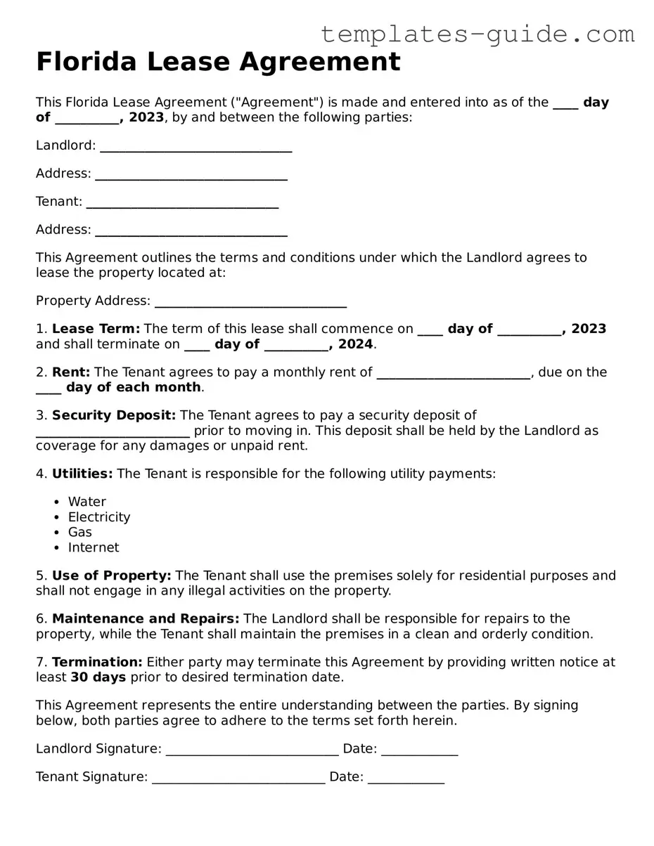 Free  Lease Agreement Form for Florida