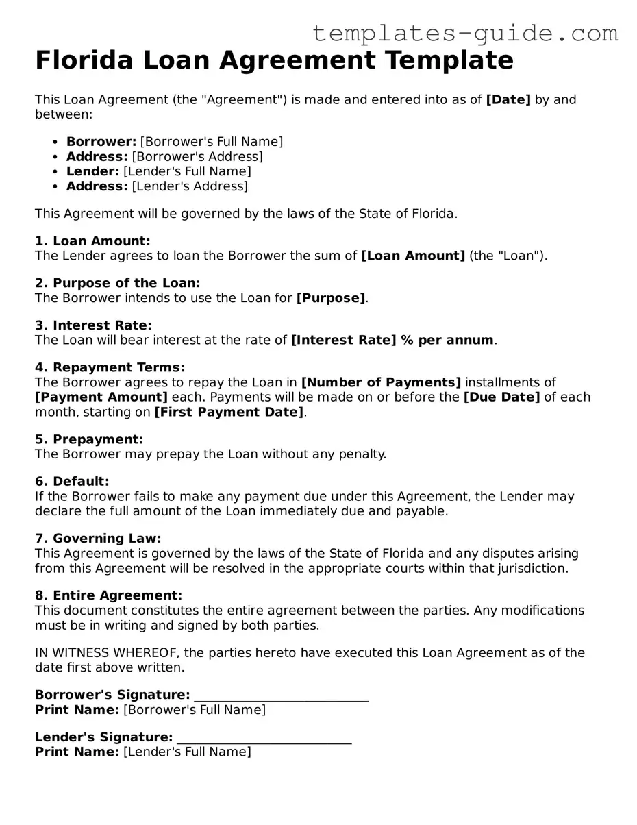 Free  Loan Agreement Form for Florida