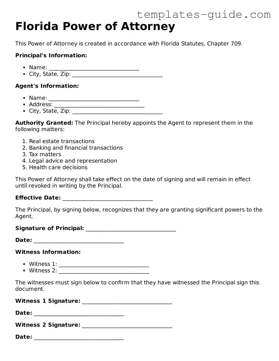 Free  Power of Attorney Form for Florida