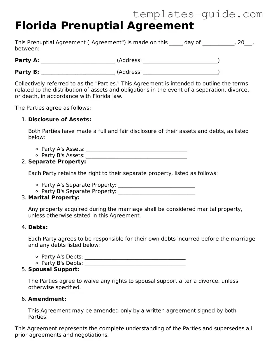 Free  Prenuptial Agreement Form for Florida