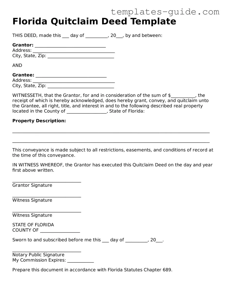 Free  Quitclaim Deed Form for Florida